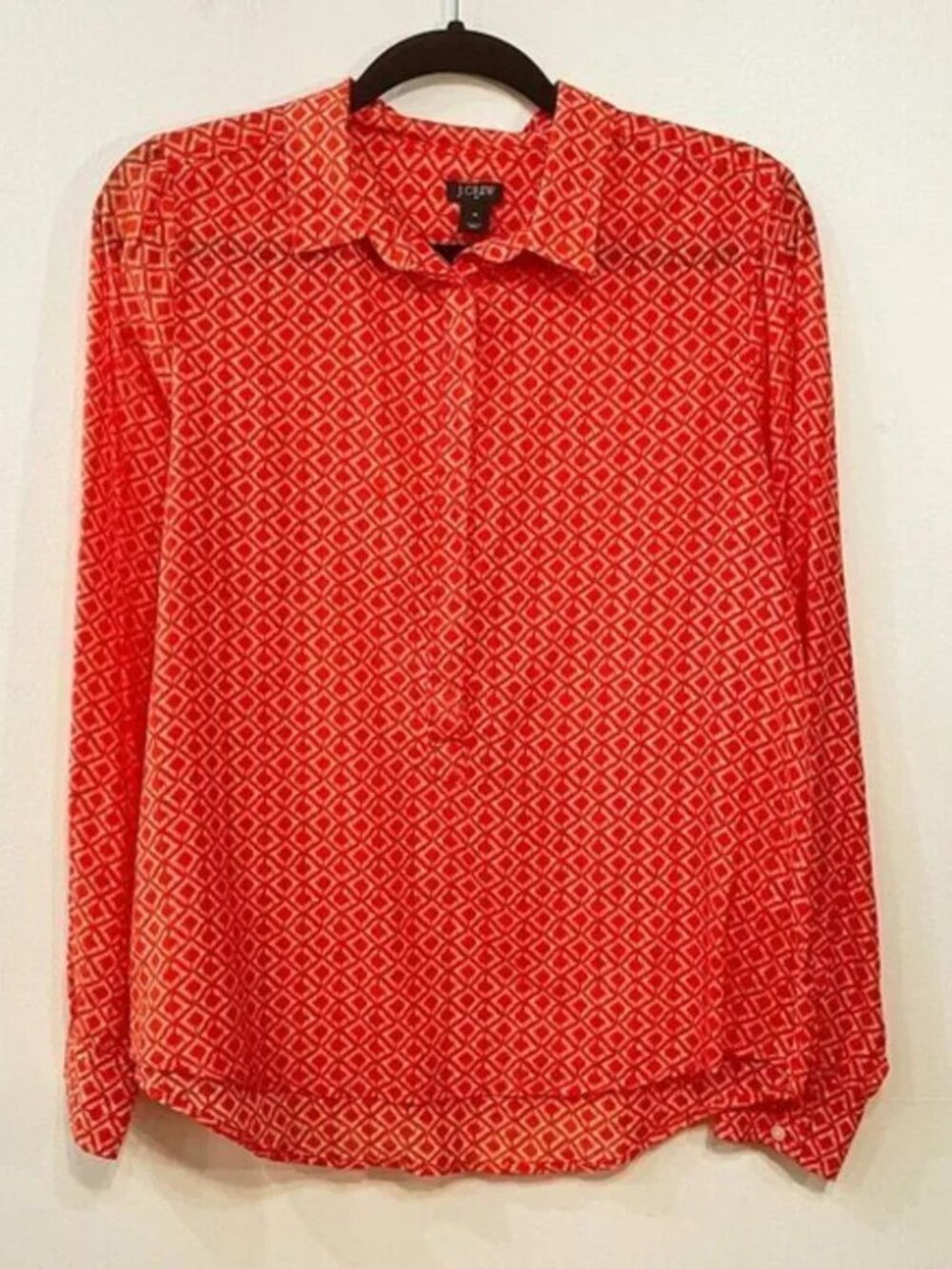 EUC J.Crew Cotton Silk Ikat Blouse Red Orange Medium